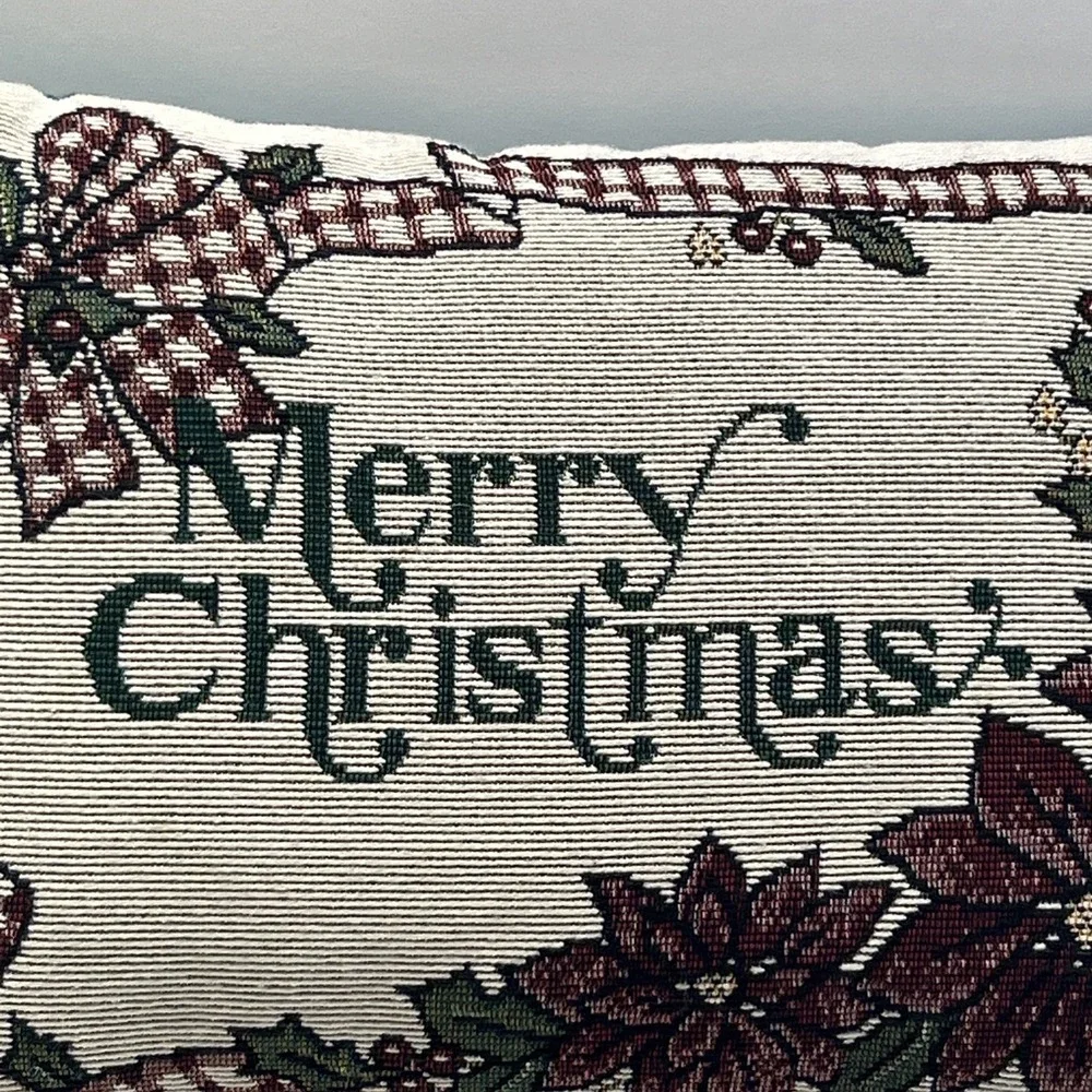 Vintage‎ Merry Christmas Tapestry Woven Throw Pillow 12x8 Holiday Decor